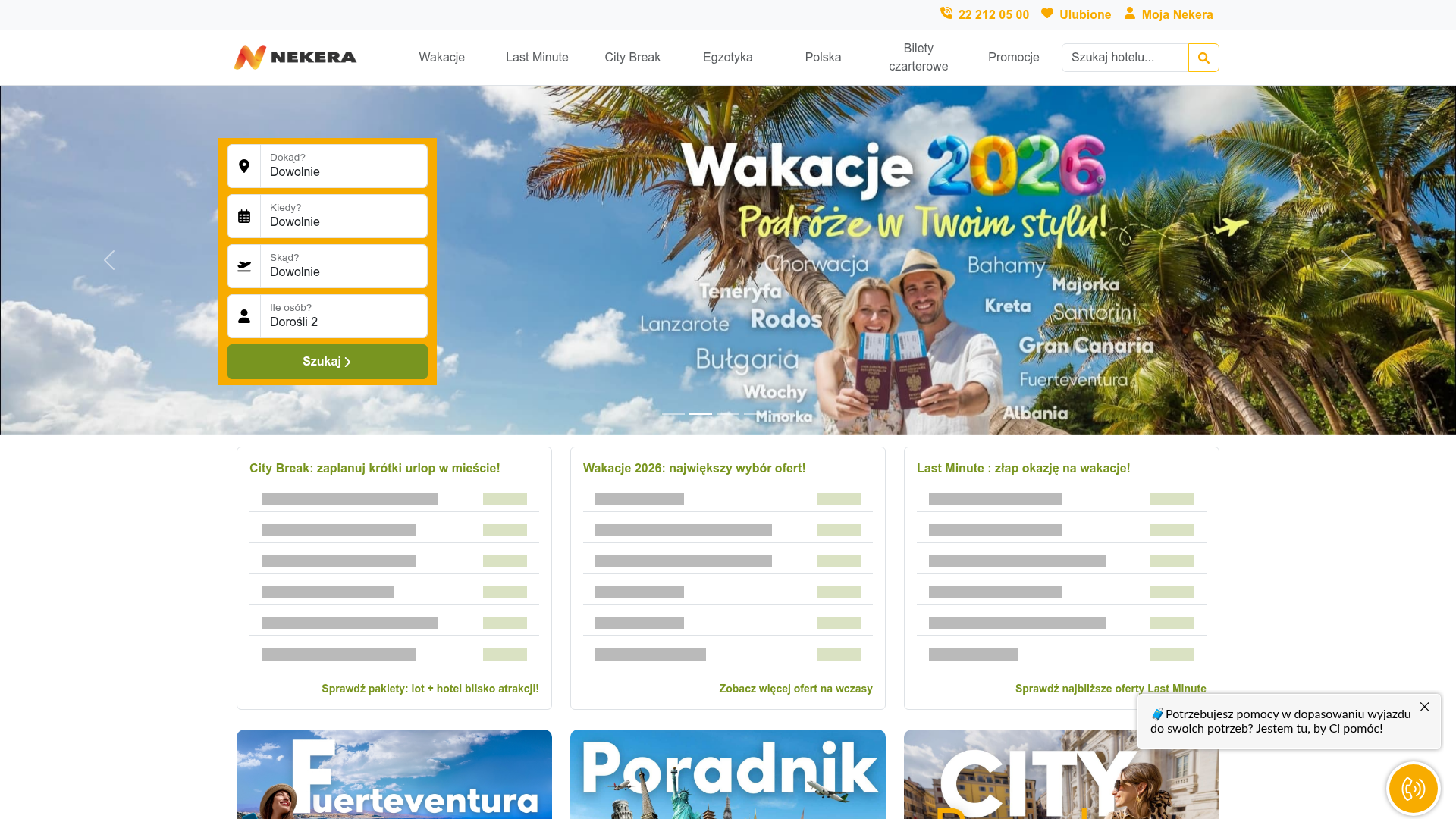 Zrzut ekranu portalu Nekera (nekera.pl) — pozycja 17 w rankingu ofert wakacji last minute 1970: Polski touroperator z rozbudowanym działem Last Minute i City Break.
